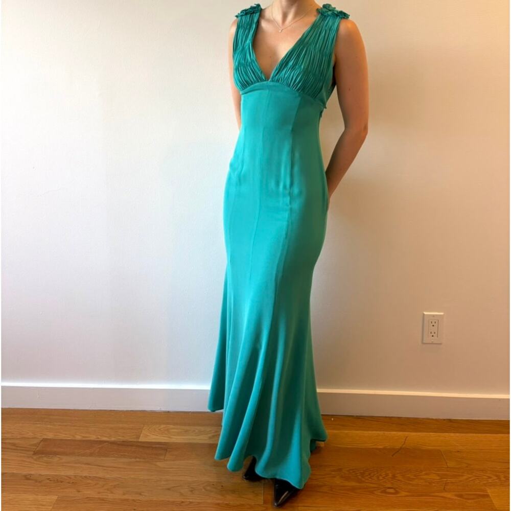 rare vintage silk chiffon teal escada gown